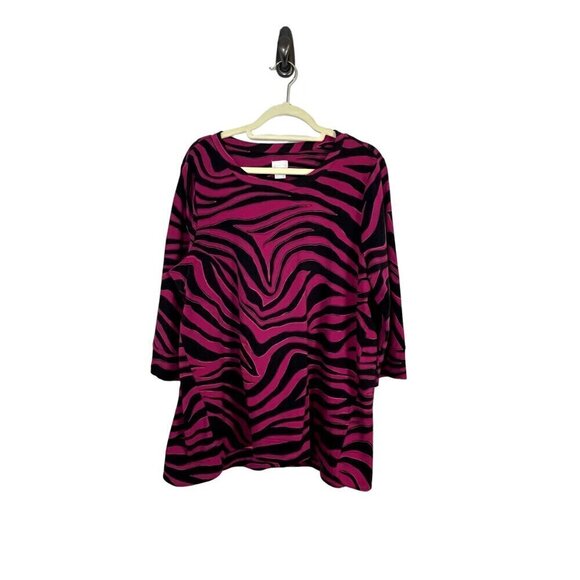 Chicos Top XL Pink Pullover Animal Print Neutral Safari Mature Casual Classic - Picture 1 of 10